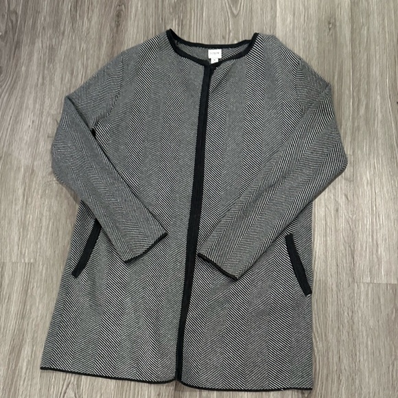 J. Crew Factory Vanessa Sweater Jacket Black and White Herringbone Open Cardigan - Picture 12 of 12